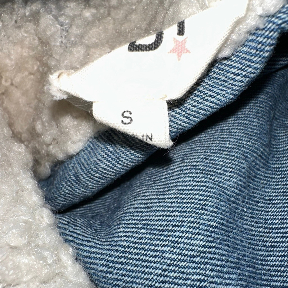 BiBi Women’s Blue Denim & Cream Sherpa Jean Jacket Size Small - Picture 4 of 16